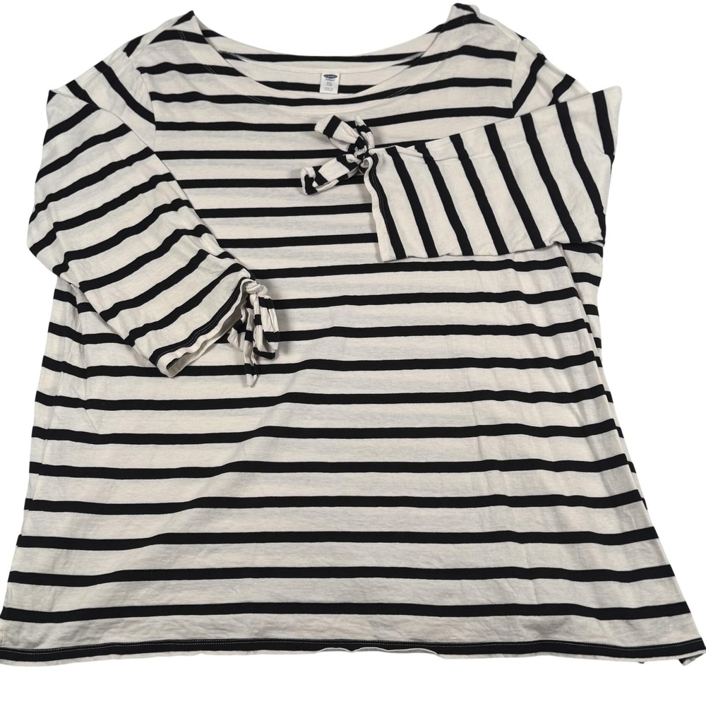 Old Navy Mariner Tunic Top XXL Monochrome Stripe Boat Neck Bow Sleeve Retro Chic
